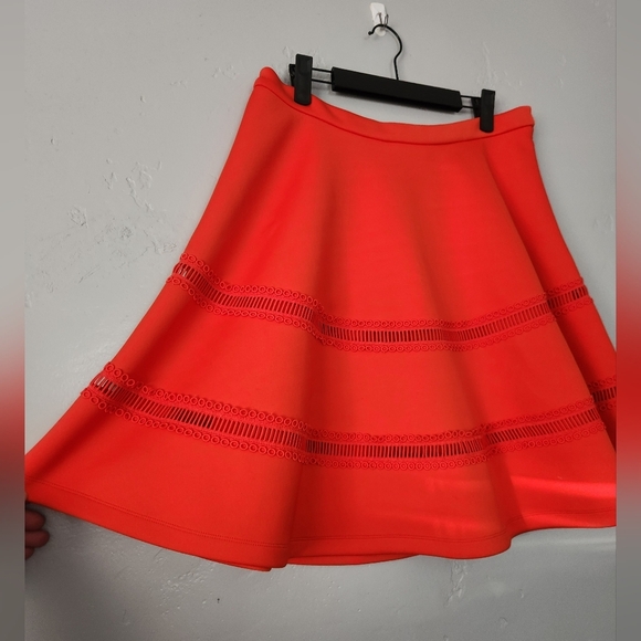 Carven Cut Out Flared Designer Skirt Red Orange sz Large - Picture 3 of 10